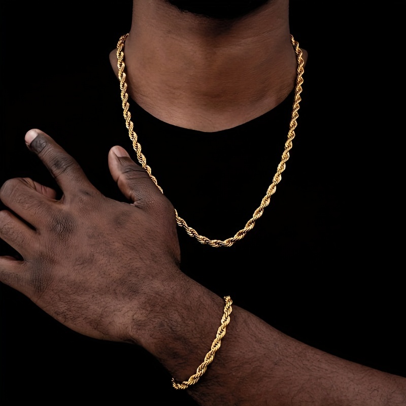 2pc Street Golden Rope Chain Set Necklace & Bracelet For Party Gift